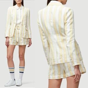 Frame Linen Stripe Blazer Golden haze Sz 14 Preppy Academia Coastal Country club
